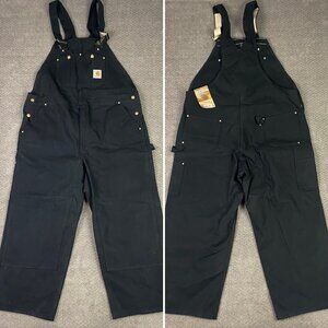 NWT Carhartt Duck Bib Overalls Men's 46 x 30 Actual 46x26 R01 BLK Double Knee